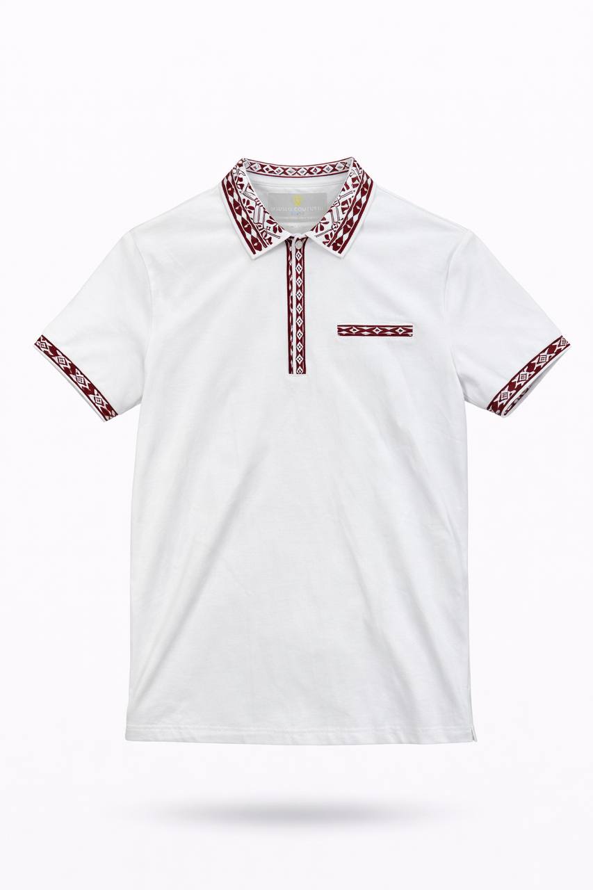White Signature Pattern Polo Shirt