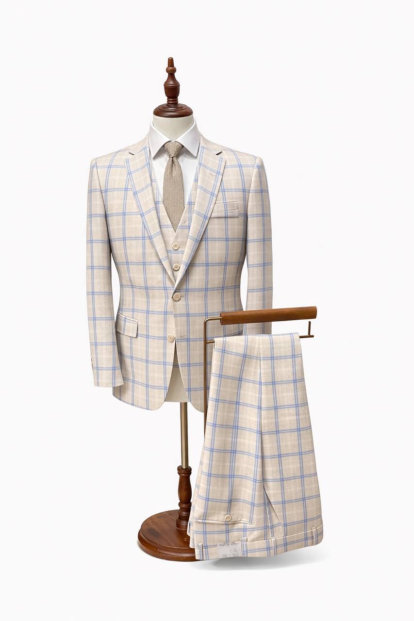Beige Check Slim Fit Suit