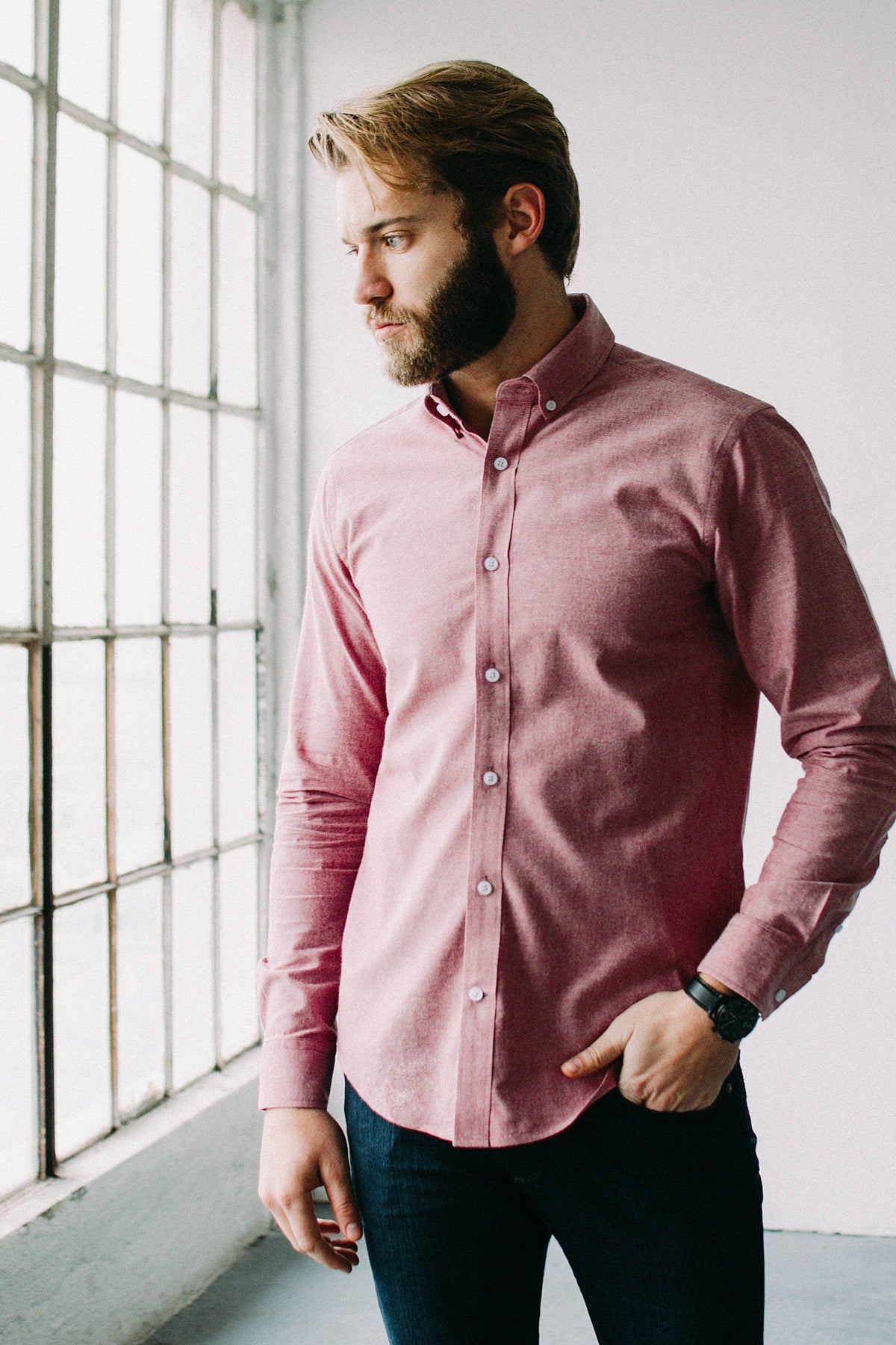 Lucas Casual Untuckable Slim Fit Dress Shirt Red Alynn