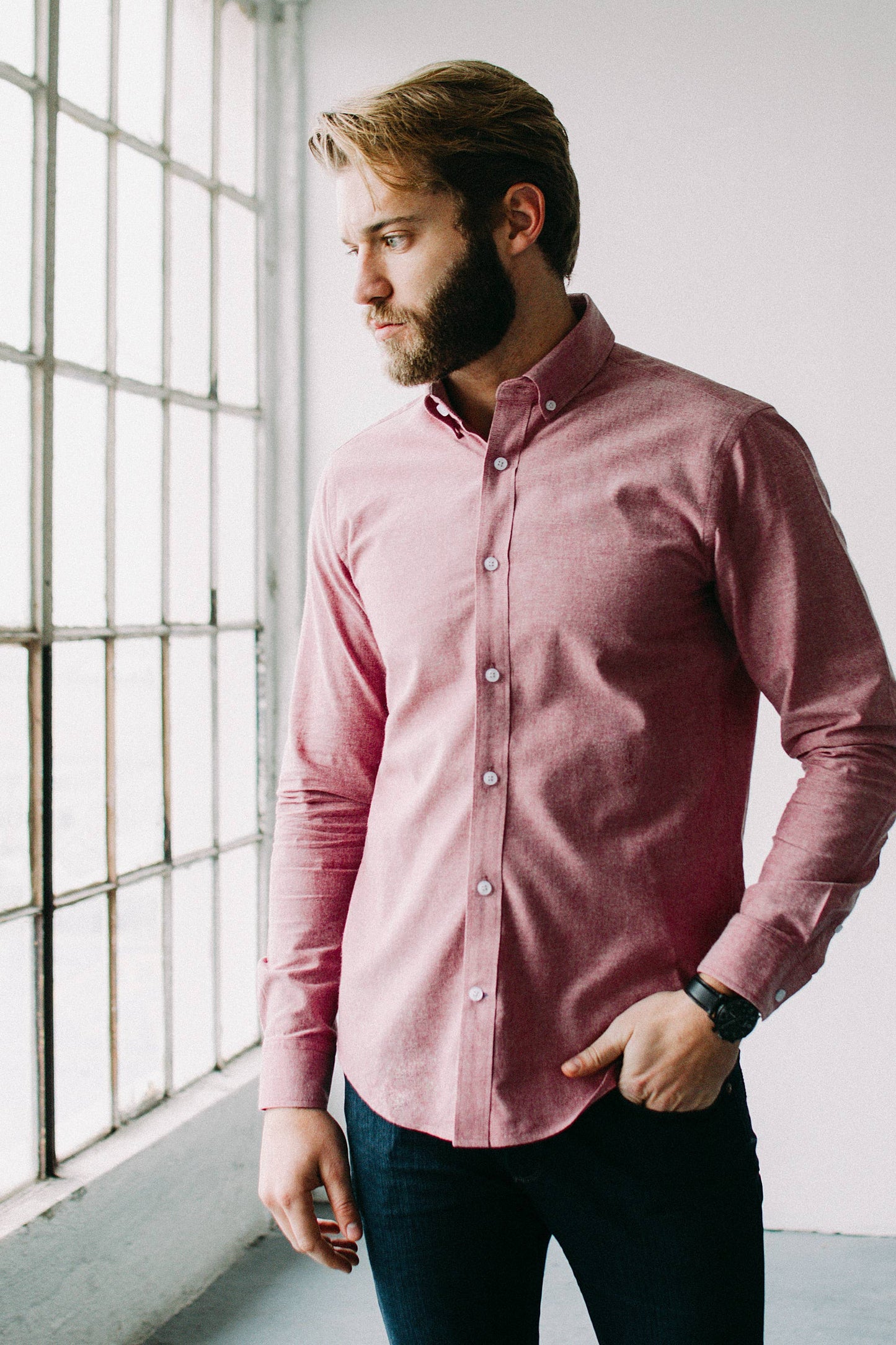 Lucas Casual Untuckable Slim Fit Dress Shirt Red Alynn
