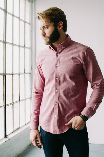 Lucas Casual Untuckable Slim Fit Dress Shirt Red Alynn