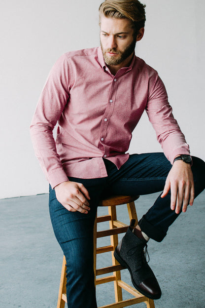 Lucas Casual Untuckable Slim Fit Dress Shirt Red Alynn