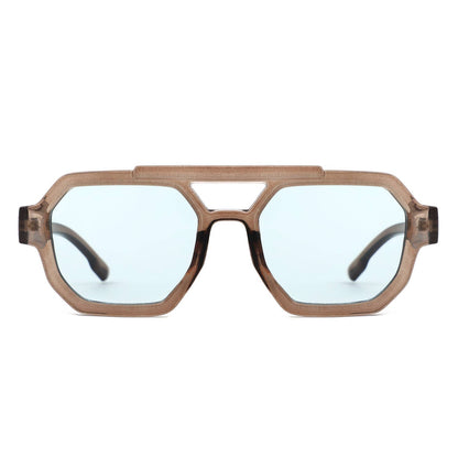 Square Geometric Block Aviator Brow-Bar Sunglasses