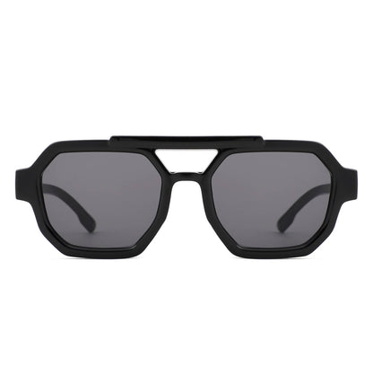 Square Geometric Block Aviator Brow-Bar Sunglasses