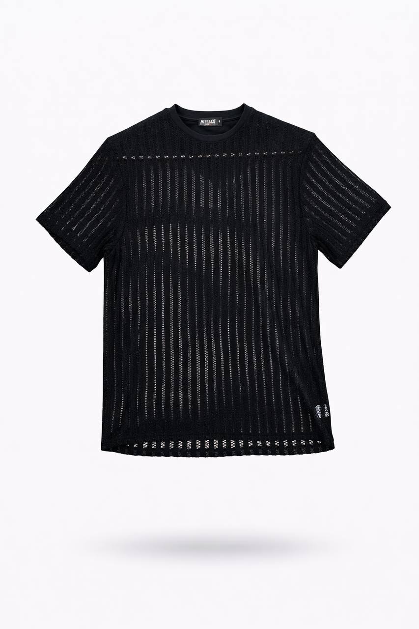 Men’s Black Textured Mesh T-Shirt