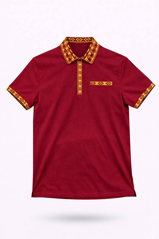 Burgundy Pattern Polo Shirt
