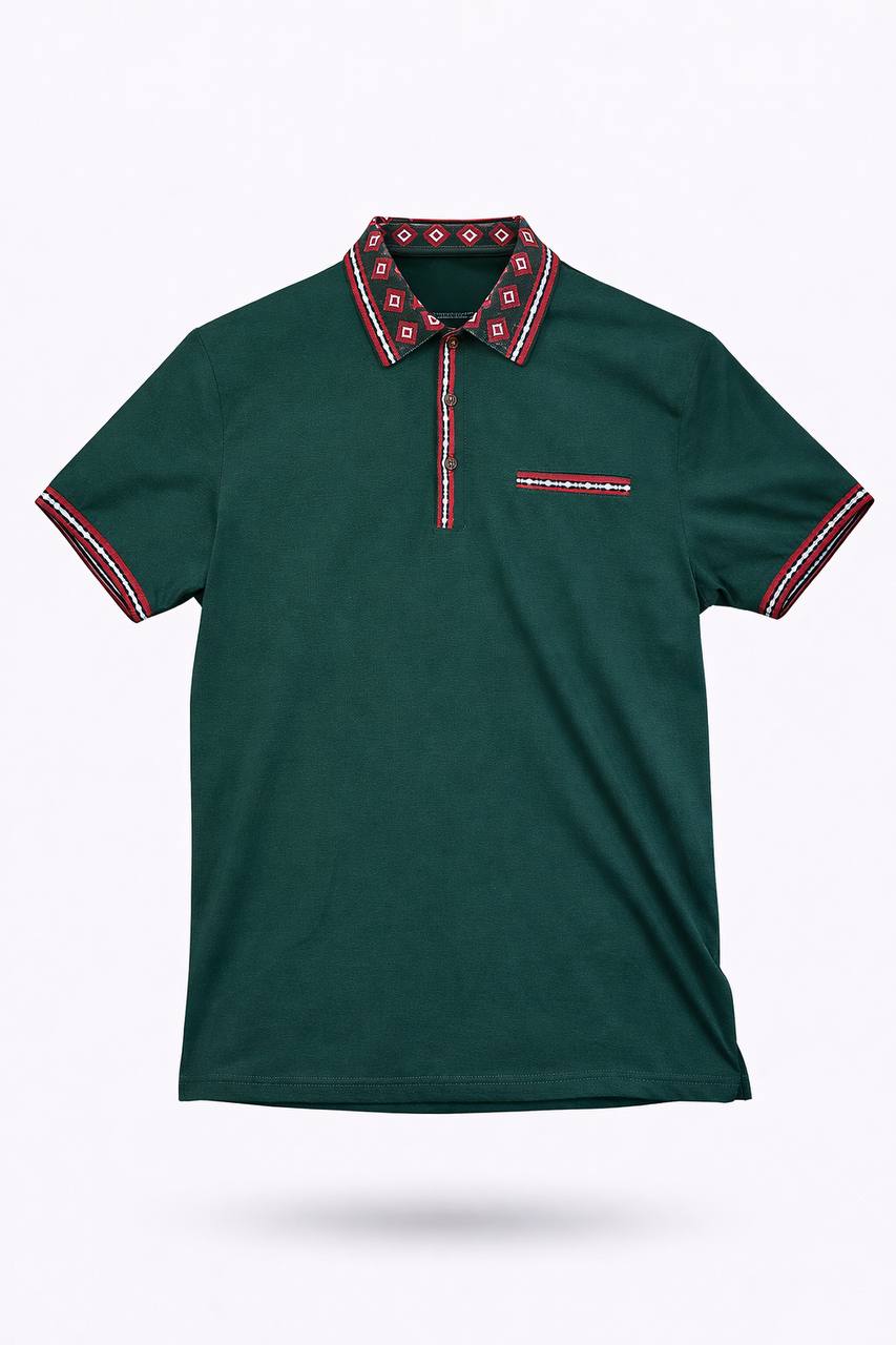 Forest Green Signature Pattern Polo Shirt