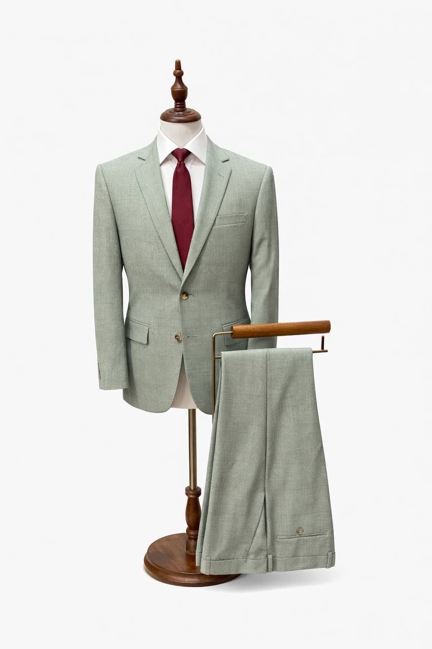 Sage Green Pattern Slim Fit Suit
