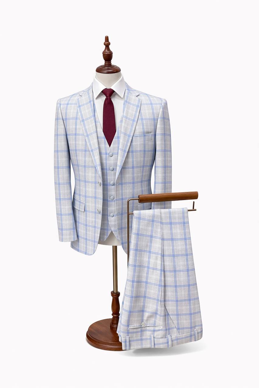 Light Grey Check Slim Fit Suit