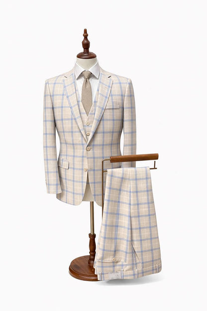 Beige Check Slim Fit Suit