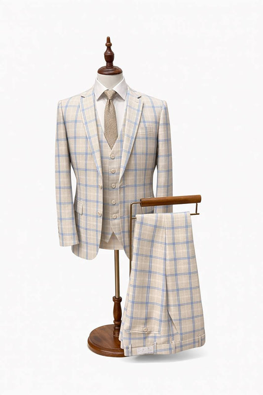 Beige Check Slim Fit Suit