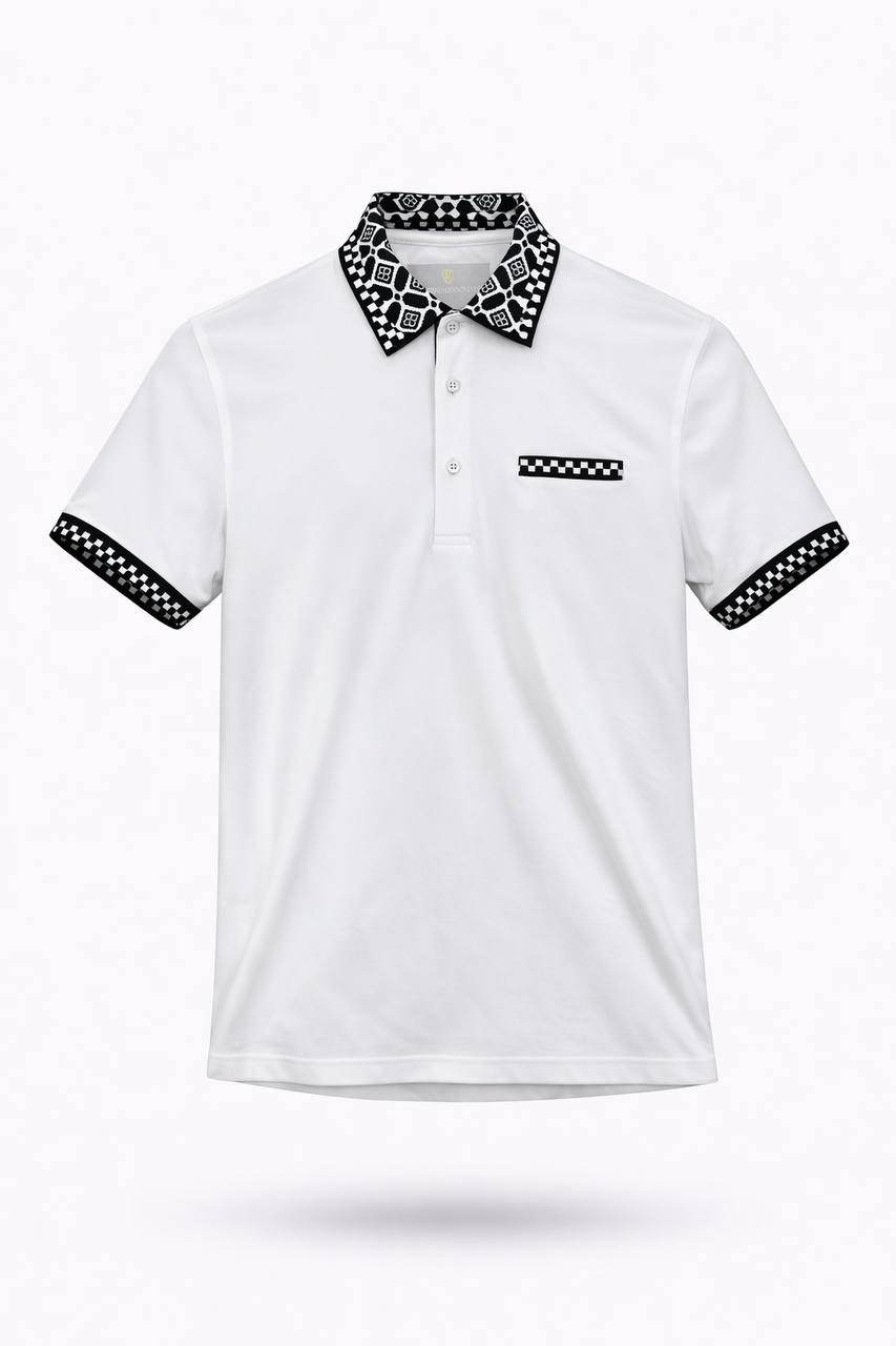 White & Black Signature Pattern Polo Shirt