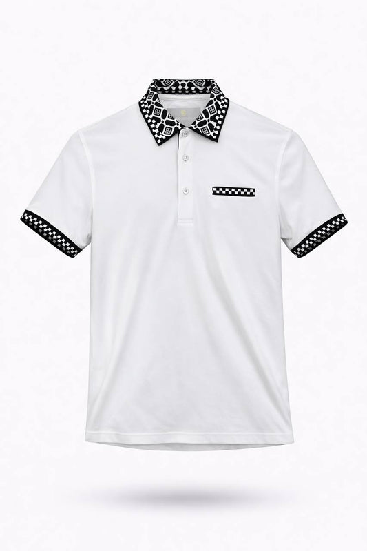 White & Black Signature Pattern Polo Shirt
